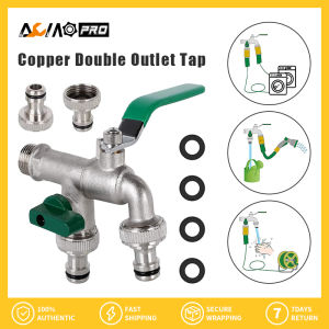 AumoPro 1PC 1/2" Double Outlet Tap Rust and Frost Protection High Quality Brass Faucet with Double Connection and Hose Nozzle Kitchen Garden Double Opening and Double Control Brass Washing Machine Spout
