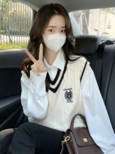 ชุดนักเรียนสไตล์ญี่ปุ่น ชุดนักเรียนสีขาว แจ็คเก็ต ชุดหวาน ชุดสองชิ้น ฤดูใบไม้ร่วง ฤดูหนาว ใหม่ ชุดทำงานสไตล์ญี่ปุ่น