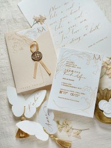 French Wedding Invitation Card Secret Language Forest Letterpress Custom Invitation Card Linglan Loose Printing Vanilla Color Wedding Invitation Invitation Letter