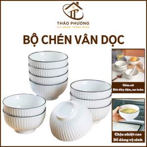 Chén Bát Gốm Sứ Màu Trắng Viền Đen Cao Cấp Sang Trọng Chịu Nhiệt Cao Set 10 Chén