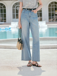 XIANGYING | Slim Straight High Waist Wide Leg Jeans