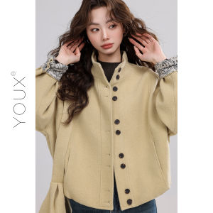 YOUXIANG | Áo Khoác Lông Cừu Hàn Quốc Màu Vàng Đứng Cổ Sành Điệu