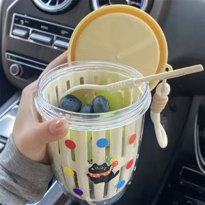 1pc Leak Proof Portable Salad Cup with Fork Large Capacity  Fruit Container Office School Picnics Outdoor Food Enthusiasts