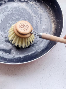 Redecker Long Handle Real Wood Bristle Kitchen Brush Plant Fiber Horse Hair Cleaning Brush Replaceable Brush Head for Pots Plates Bowls