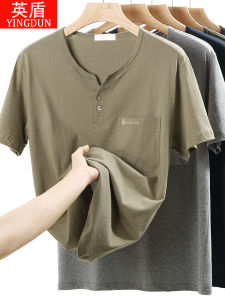 เสื้อยืดคอกลมแขนสั้นผ้าฝ้ายแท้สำหรับผู้ชาย ทรงหลวม สำหรับผู้สูงอายุ ฤดูร้อน 2025 แบรนด์เนม ระบายอากาศได้ดี ดูดซับเหงื่อ นุ่มสบาย