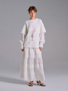 เสื้อยืดแขนยาวลายดอกไม้สไตล์ย้อนยุค FLOWERSAYS ผ้าฝ้ายผสมขนเป็ด แขนต่อ แขนยาว ปกติ คอกลม ฤดูใบไม้ร่วง 2025