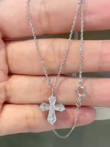 QUEENSUN 18K gold/platinum cross pendant lab grown diamond necklace cross series real diamond collarbone chain Valentines Day gift Necklace for women，Necklace for men
