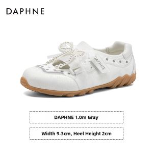 Daphne | Breathable Hollow Thick-soled Womens White Shoes with Bow and Pearl Decorations