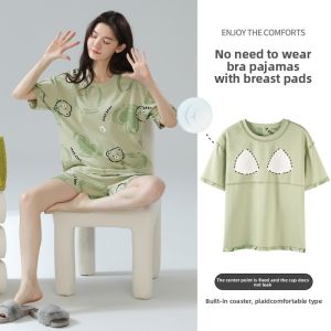 MiiOW | Pure Cotton Cat Person Sleepwear Womens Integrated Short Sleeve Shorts Home Clothes Summer New Style External Wear Youth Leisure