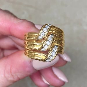 Huitan Luxurious Wedding Rings with Multi-layer Design Noble Gold Color Accessory with Shiny CZ Exquisite Trendy Wedding Jewelry