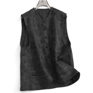 Pure Color Embossed Loose Slim round Neck Chinese Style Sleeveless Jacket New Womens Vest M379 Polyester Fiber Spring Season
