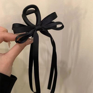 Black Satin Hair Clip Butterfly Knot Hair Accessories Medium Size Womens Fashion Original Design Hair Grips behind the Head