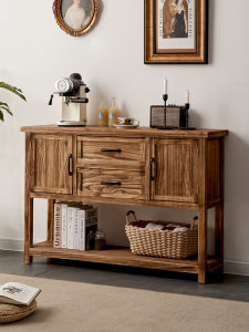 Rustic American Style Solid Wood Sideboard Vintage Finished Living Room Storage Cabinet Wooden Tea Cabinet Tea Water Cabinet Fully Assembled