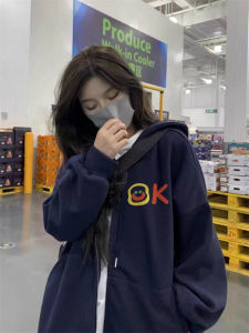 Pure Cotton American Retro Hiphop Hoodie Womens Trendy Lazy Style Oversize Niche Outerwear Comfortable Long Sleeve Zipper