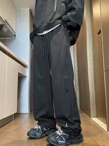 Mens Fashionable Waterproof Windproof Hiking Workwear Trousers Straight Leg Sporty Casual Long Pants American Style Autumn