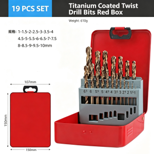 ZUOMU | HSS Titanium Coated Twist Drill Bit Set 13/19/25 Pcs Metal Drill Bits For Steel Iron Wood Plastic Aluminum With Red Storage Case