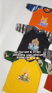 Baju Setelan Anak Import Model Terbaru 2025 Lengan Pendek Celana Panjang Best Seller Motif Merah Hitam TNI AU - AD - AL Bahan Polyester Kualitas Premium Muat Usia 1 - 9 Tahun The Best Quality