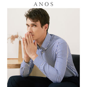 ANOS | Lake Blue Stripe Collar Fastening Cotton Business Casual Shirt for Men