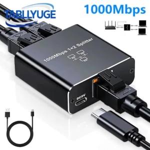 TABLLYUGE 1000Mbps RJ45 Splitter 1To2 Adapter Network Splitter Cable Extender Gigabit LAN Connector for PC Router Laptop TV Box