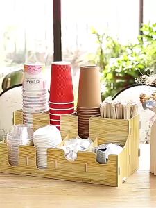 DIY 4/8/9 Grid Wooden Disposable Cup Straw Tissue Lid Holder Coffee Milk Tea Cup Storage Organizer/MS