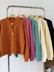 หลวม เสื้อสเวตเตอร์ถัก เสื้อโค้ท ผู้หญิง สไตล์สั้น Santai-back Vintage Heavy-knit เปิด คาร์ดิเกน เสื้อท่อนบน สําหรับ ฤดูใบไม้ผลิ และ ฤดูใบไม้ร่วง