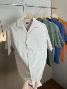 Designer Model! Elegant Cuban Collar! Oz Profile! Summer Men Export Solid Color Short Sleeve Shirt Shirt Tide