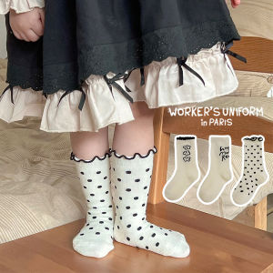 ถุงเท้าเด็กผู้หญิง ถุงเท้ากลางน่องผ้าฝ้ายแท้ลายการ์ตูนน่ารักสำหรับฤดูใบไม้ผลิและฤดูใบไม้ร่วง ถุงเท้าเจ้าหญิงสีชมพูสำหรับเด็ก