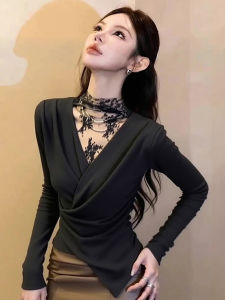 SHANGSHA | French Chic Special Occasion Elegant Unique Gray Undershirt