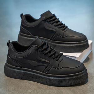 Pure Black Mens Shoes Sporty Workwear Anti-slip Wear-resistant Fashionable Casual Board Shoes for Autumn 2025
