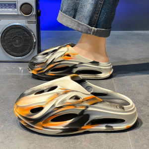 Mens Summer Outdoor Slip-On Anti-Slip Deodorant Sandals Half Slippers Comfortable Wear Resistant EVA Material Low Heel