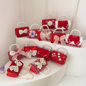 Red Tea Rose Pearl Childrens Crossbody Handbag Small Girls Coin Purse Shoulder Bag Fashionable Kids Bag School Supply