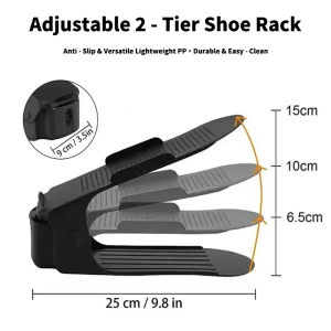 Household Plastic Double Layered Adjustable Space - Saving Shoes Organizer Folding Shoe Storage Shoe Rack for Closet/Hallway