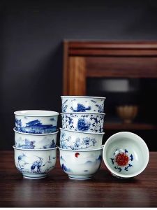 Màu Xanh Retro Và Trắng Sứ Gốm Gongfu Trà Chủ Cốc Đơn Trà Bát 120ml Phong Cách Trung Hoa Handmade Underglaze Màu Sắc