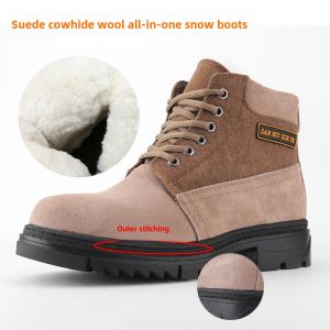 Winter Thickened Wool Snow Boots Mens Cotton-Padded Shoes Fur Integrated Womens Shoes Northeast minus 40 Degrees Waterproof Warm-Proof Shoes
