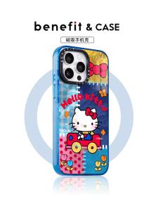 Benefit Cartoon Butterfly Knot Splice KT Cat 17 Magnetic Absorption Phone Case for iPhone 16 pro Max Apple 15 pro Crystal Shield Anti-Fall Colorful Frame