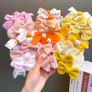 10 Pcs Korean Style Baby Girl Hair Accessories Set - Elastic Rubber Hair Bands with Flower Bow Ties