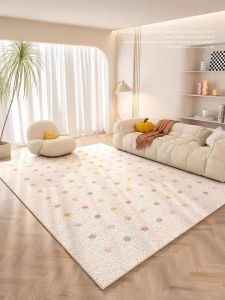 Modern Minimalist Creamy Patterned Waterproof Carpet for Bedroom And Living Room Plant Floral Design Rectangle Shape Home Decor