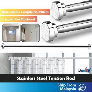 BEST4U Stainless Steel Telescopic Adjustable Retraceable Curtain Rod Bathroom Rail - 4 Size Available Tension Rod