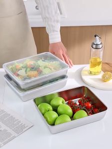 304 Stainless steel Fresh Keeping box with sealed lid Food trays Food keeper storage box stainless food container made in Japan multi-purpose kithchen food organizer thickened food storage crisper refrigerator accessories for snacks meats vegetables fruit