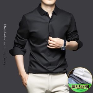 Long Sleeved Non Ironing Shirt untuk lelaki baru perniagaan serba boleh kasual sutera High-end Drape rasa Plus Size Matching Suit perasaan mewah