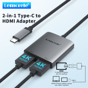 Lemorele 2 Port USB C Hub to Dual HDMI 4K 60HZ Dual Screen Expansion Type C Docking Station For Macbook Laptop Mobile Phone PC