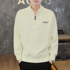 ROMON | Romon Mens Hoodie Sweatshirt Half Zipper Fleece Casual Long Sleeve Stand Collar Spring Autumn New Fashion Comfortable Cotton Polyester Blend