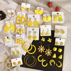 Fresh Yellow Earrings Womens Fashion Circular Versatile Korean Style Summer Cute Flower Ear Studs Trendy Jewelry Accessories