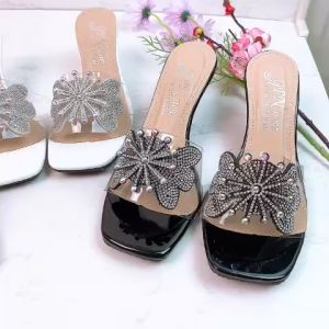 Dép cao gót nữ đế xuồng 5p quai trong kết hoa đính đá dép nữ kiểu mới - X038
