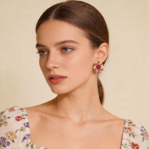 SEQUITO Palace Style Ladies Clothing Accessories Micro Pave Multicolor Zirconia Dimensional Flower Stud Earrings Lustrous Bead Business Gala Dinner Jewelry SE1047
