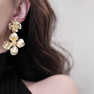 Exaggerated Golden Flower French Style Earrings Elegant Mosquito Coil Tray Clasp for Women Alloy Plated Silver Fashion Jewelry
