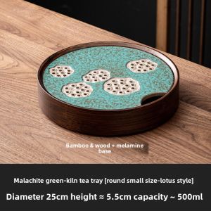 JISU | Peacock Green Celadon Tea Tray Chinese Retro Ceramic Water Permeable
