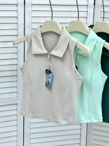เสื้อกั๊กโยคะแขนกุดมีซิปครึ่งตัวสีมิ้นต์สำหรับผู้หญิง เสื้อฟิตเนสกีฬาเทนนิสแบดมินตันพร้อมแผ่นเสริมหน้าอก ผ้าไนลอนผสมยางยืด