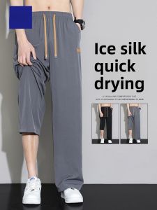 ROMON | Lormen Mens Ice Silk Casual Pants Summer Thin Breathable Quick Dry Loose Straight Tube Air Conditioning Elastic Long Trousers