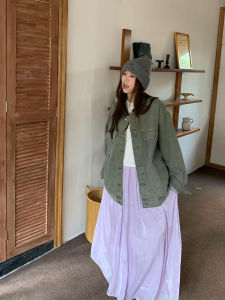 Washed Denim Jacket Women Loose Couple Style Collar Stand Collar Autumn Outerwear Streetwear Regular Thickness Other Material